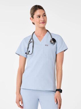 FIGS, Catarina One-Pocket Scrub Top, Small, Chambray, New